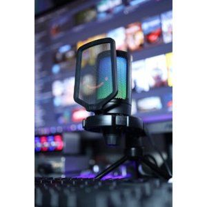 Gaming USB Microphone for PC PS5, Condenser Mic with Quick Mute